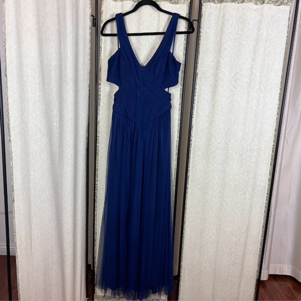 Women's Evening Gown BCBG MaxAzria Navy Blue Tool Open Back Dress- 59 inches